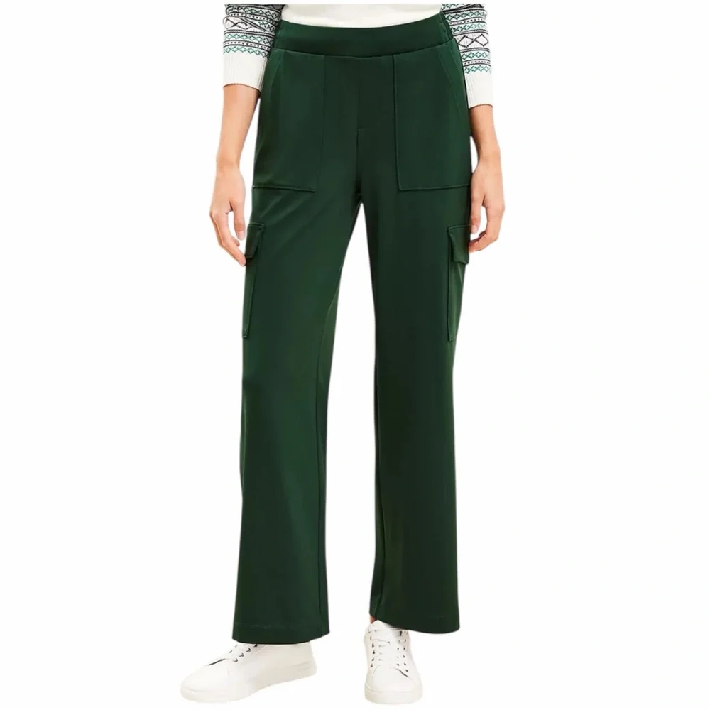 Lou & Grey Heavyweight Luvstretch Wide Leg Cargo Pants in Deep Tropic Green